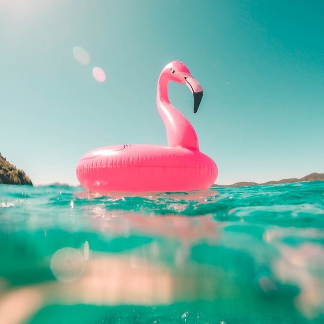 Aufblasbarer Flamingo im Wasser