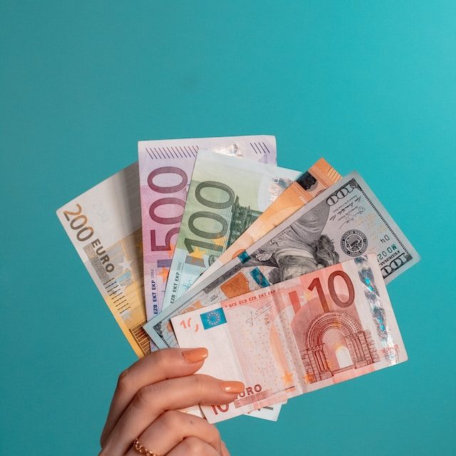 Hand hält Euro Geldscheine 